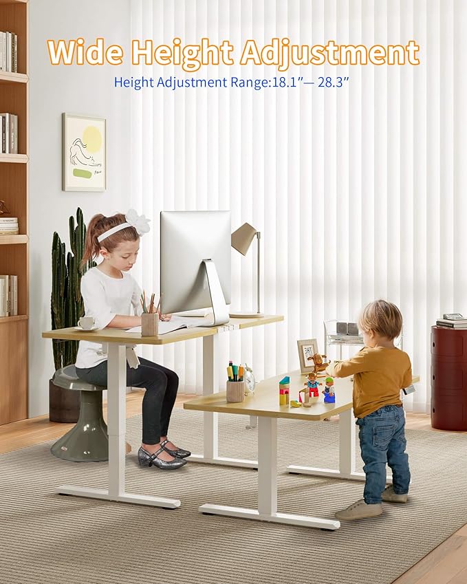YIHAYO One-Piece Low Height Adjustable Desk Lifts 18.1-28.3 Inches Electric Standing Desk for Short People 48 x 24 Inches Computer Table with Splice Board for Home Office Natural