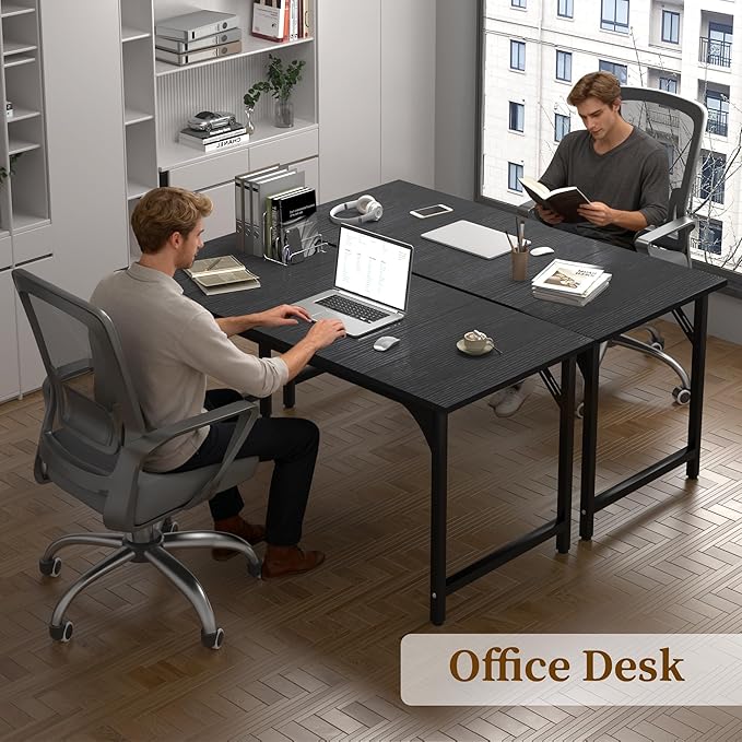 AZN Computer Desk 47in Computer Desk Office Desk w/Sturdy Metal Frame Office Desk w/Water-Resistant Scratchproof Surface Home Office Desks w/Large Legroom for Work Study Writing Gaming Black