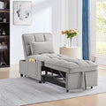 4 in 1 Multi-Function Single Sofa Bed Pull Out Couch with Adjust Backrest Tufted Single Pull-Out Sofa Bed with Storage Pockets and 2 Pillows Velvet Chaise Lounge for Bedroom Living Room (Gray)
