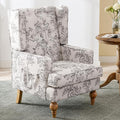 Mid-Century Accent Chair Upholstered Arm Chair Linen Fabric Side Chair with High Back Solid Wooden Legs Comfy Reading Chair for Living Room Bedroom Floral Pattern