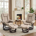 Argus Swivel Recliner with Ottoman PU Leather &amp Wood Base Reclining Chair with Footrest Ultra-Plush Double Foam for Living Room Bedroom and Office Set of 2