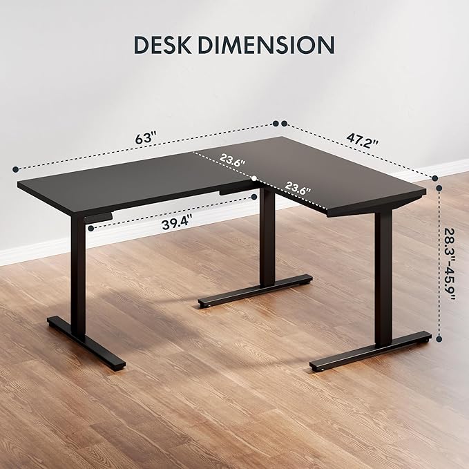 SANODESK L Shaped Electric Standing Desk with Drawer 63 Inch Ergonomic Adjustable Height Desk with Storage Corner Desk Sit Stand up Computer Table for Work Office Home Black