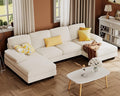 Furmax Sectional Couches for Living Room U-Shaped Sofa Couch with Linen Fabric 4 Seat Sofa Set with Double Chaise for Apartment (Fabric White)