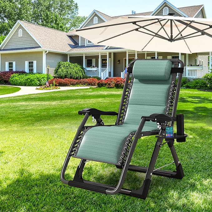 DoCred Comfy Folding Recliner Chair for Bedroom &amp Living Room Ice Touch Folding Reclining Patio Lounge Chair with Removable Tray for Indoor Outdoor