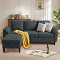 Convertible Sectional Sofa Modern L Shaped 3-seat Sofa 79 Linen Fabric Small Sectional Couch with Movable Ottoman Couch for Small Spaces Living Room (Dark Grey)