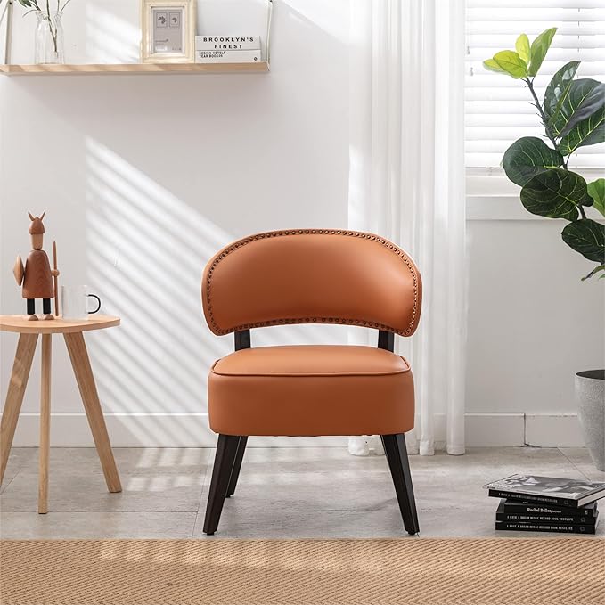 Modern PU Leather Upholstery Chair Living Room Leisure Sofa ChairArmless Reading Chair for Living Room Bedroom Waiting Room with Rivet Trimfor Bedroom Home ReceptionOrange