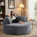 54-inch Oversized Round Chaise Longue Chair Indoor Modern Upholstered Corduroy Deep Seat Circle Cloud Chair Single Boneless Reading Chair for Living Room Bedroom Apartment Gray