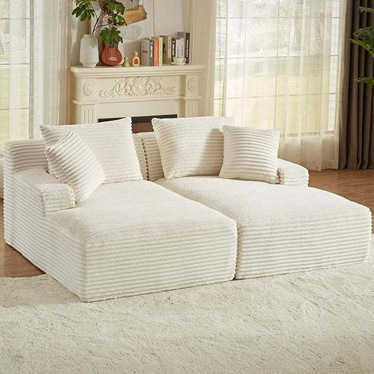 78.8 Oversized Double Chaise Lounge Chair Sectional Upholstered Deep Seat Cloud Couch Modern Corduroy Sofa Bed Loveseat Sleeper Chair for Living Room Bedroom Apartment Indoor White