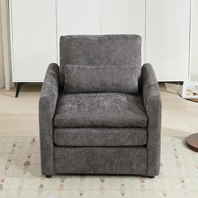 31.9 Oversized Cozy Upholstered Armchair Chenille Fabric Cloud Sofa Double Cushion Single Sofa Plush Cushion Armchair for Living Room Office Apartment (Grey-1c)