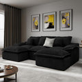 Modular Sectional Sofa 107'' Boneless Couches for Living Room 5-Seat Sofa with 2 Ottomans Cloud U Shaped Couch No Assembly Required Chenille Black
