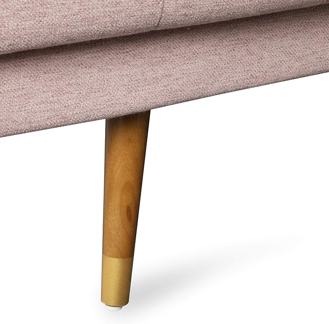 GDFStudio Aidan Mid-Century Modern Tufted Fabric Sofa Light Blush and Dark Walnut