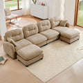 mikibama 140 Chenille Cloud Sofa 4 Seater Couch with OttomansModern Modular Sectional U-Shaped Cloud Sofas with Deep SeatU Shape Couch with Chaise LoungesCurved Arms for Living Room(Camel4S+2O)