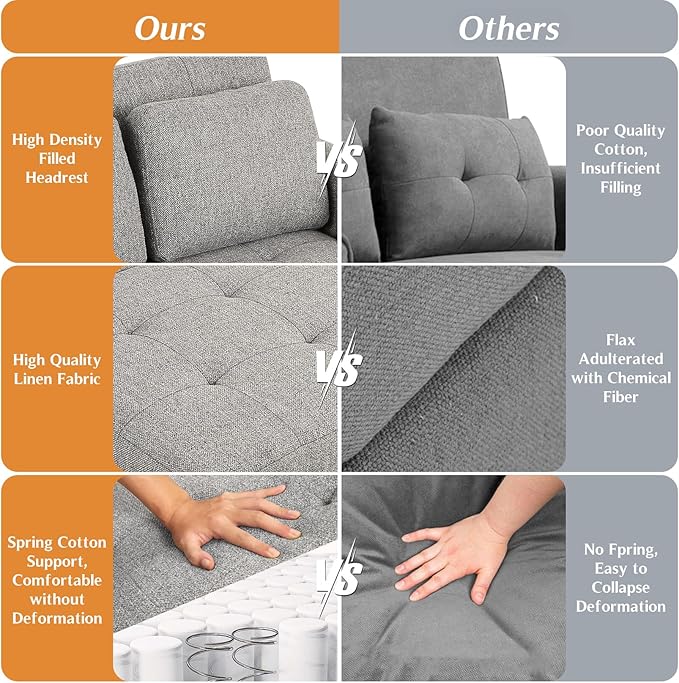 SEJOV 3 in 1 Folding Convertible Sofa Bed Futon Couches with Side Pocket Adjustable Backrest Linen Fabric Loveseat Sleeper Sofa for Living RoomBedroomApartment and Small SpaceBrown Grey