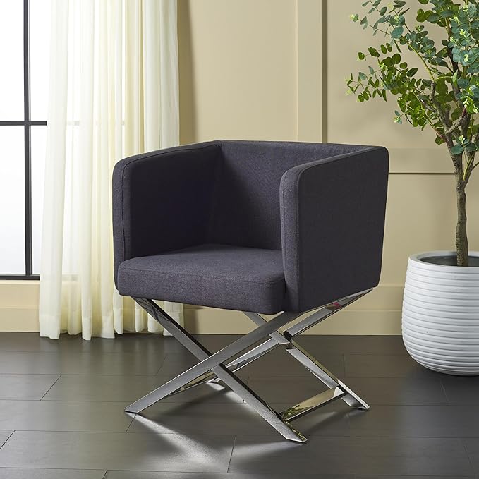 Safavieh Home Collection Celine Navy and Chrome Modern Glam Cross Leg Chair