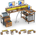 Office Desk L Shape with File Drawers&ampPower OutletYOUNGAR 69.3 Inch Reversible L Shaped Computer DesksCorner L Shape or Long Desk Set up Monitor Stand &ampStorage Shelves LED Lights &ampCPU S
