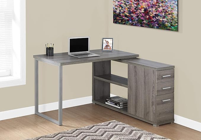 Computer Desk Home Office Corner Left Right Set-up Storage Drawers L Shape Work Laptop Brown Laminate Grey Metal Contemporary Modern
