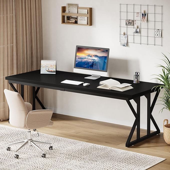 Tribesigns 78.74-Inch Large Executive Desk Industrial Home Office Computer Desk Simple Long Writing Study Table Business Furniture (Black)