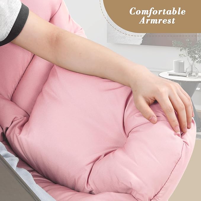 Athena Collection Lazy Lounge Chair with Ottoman Modern Soft Reading Arm Chair for Adults Comfy Sofa Armchair with Footrest and Side Pocket for Corner Living Room Bedroom Small Space Pink