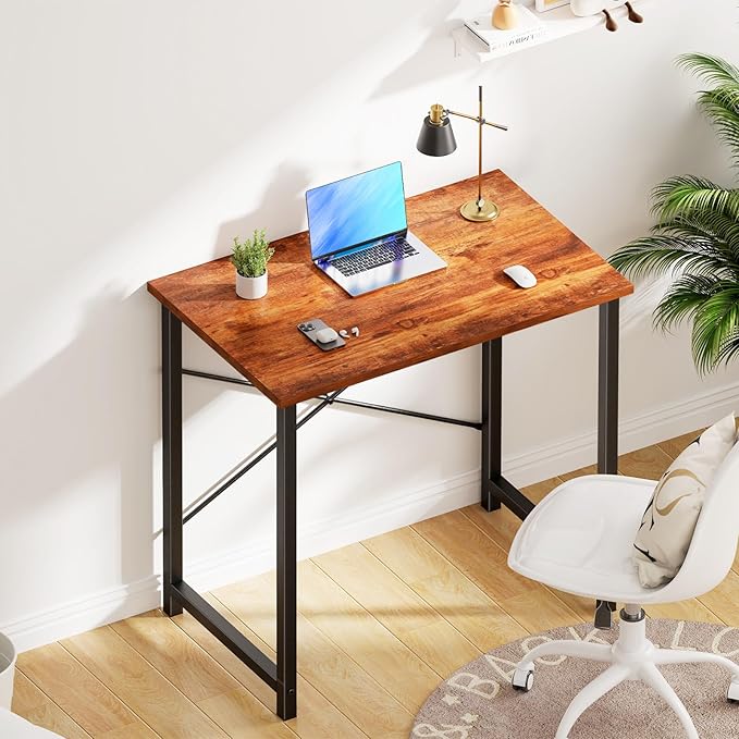 OLIXIS Small Computer Desk for Home Office 32 Inch Writing Desk for Small Spaces Study Table with X-Shaped Reinforcement Sturdy Bedroom Table with Scratch-Resistant Tabletop &amp Metal Frame Rust