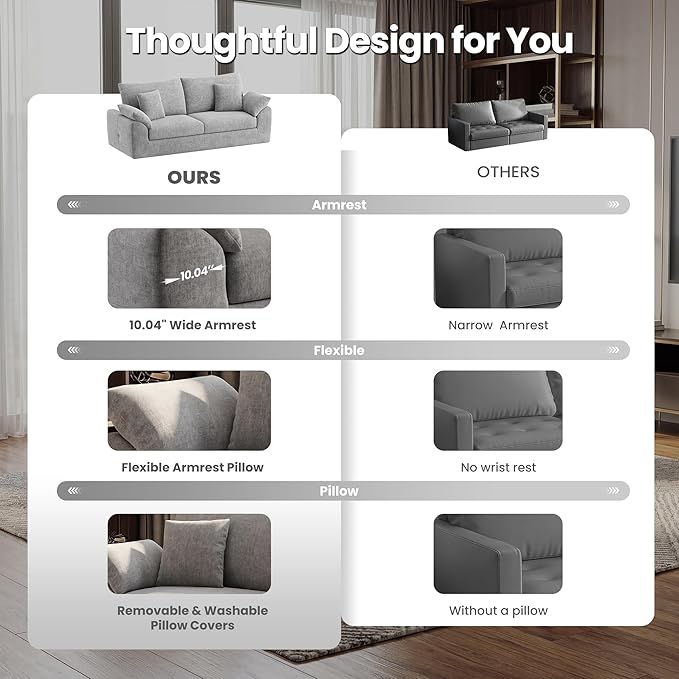 89.8 Modern Loveseat Sofa for Living Room Cloud Boneless Couches with 4 Pillows Mid Century Loveseat couches for Small Place No Assembly Required Light Grey