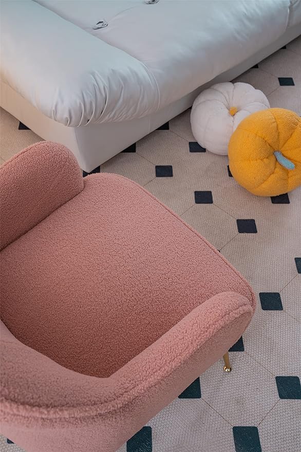 Modern Soft Green Teddy Fabric White Ergonomics Accent Chair Living Room Chair Bedroom Chair Home Chair with Gold Legs and Adjustable Legs Family Room Sofa Armchair Furniture for Indoor Home (Pink)
