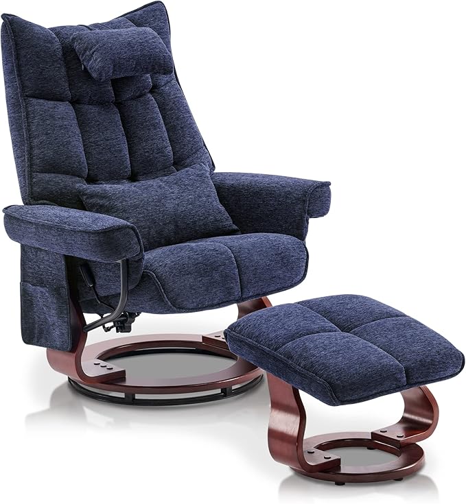 MCombo Swivel Recliner with Ottoman TV Chair Sets with Vibration Massage Ideal for Small Space Living Room &amp Bedroom 4188 (Blue)