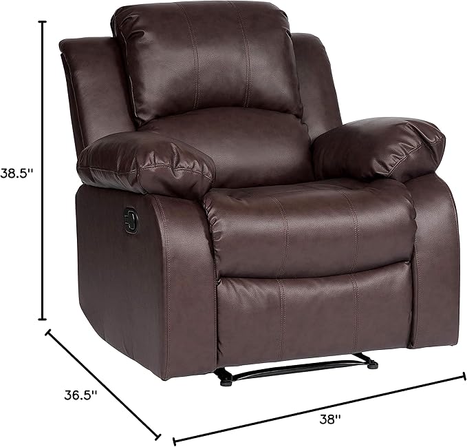 Lexicon Humphreys Faux Leather Wall Hugger Recliner Chair for Living Room Office RV - High-Density Foam Sturdy Solid Wood Frame - Chairs Living Room Recliners for Small Spaces - Brown