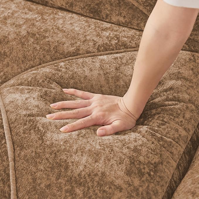 110-Inch Cloud Sectional Couches L-Shaped 4 Seat Boneless Modular Sofa with Ottoman Velvet Tufted Upholstered Boneless Couch Floor Full Foam Sofas for Living Room