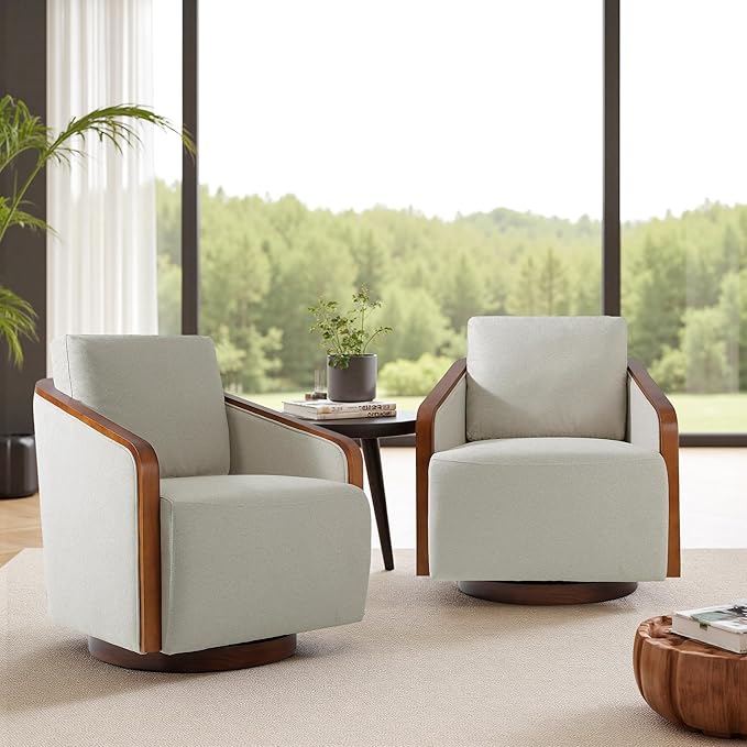 Swivel Barrel Accent Chair Mid Century Modern Arm Chair for Living Room Bedroom Comfy Club Reading Lounge Sofa Corner Chairs for Adults(Chenille Beige Brown Set of 1)