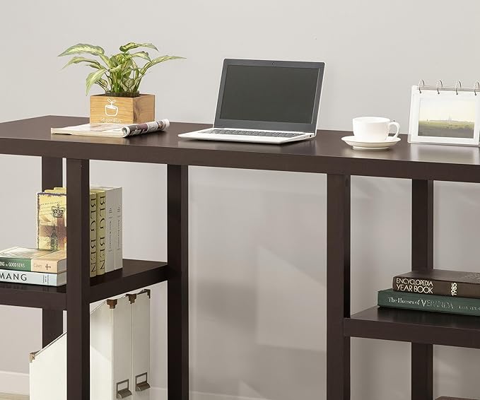 Penau Cappuccino Oak Desk with 4 Storage Shelves Melamine Paper Veneer Space Saving Design Mahogany Finish Perfect for Home Office