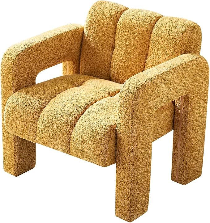 Comfortable Boucle Accent Chair Yellow 31.1 Inch Wide Modern Living Room Bedroom Seating