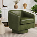 Swivel Barrel Accent Chair Round Faux Leather Living Room Arm Chairs Modern Upholstered Comfty Reading Nook Chairs for Bedroom Small Club Armchair Single Sofa Side Chair Green