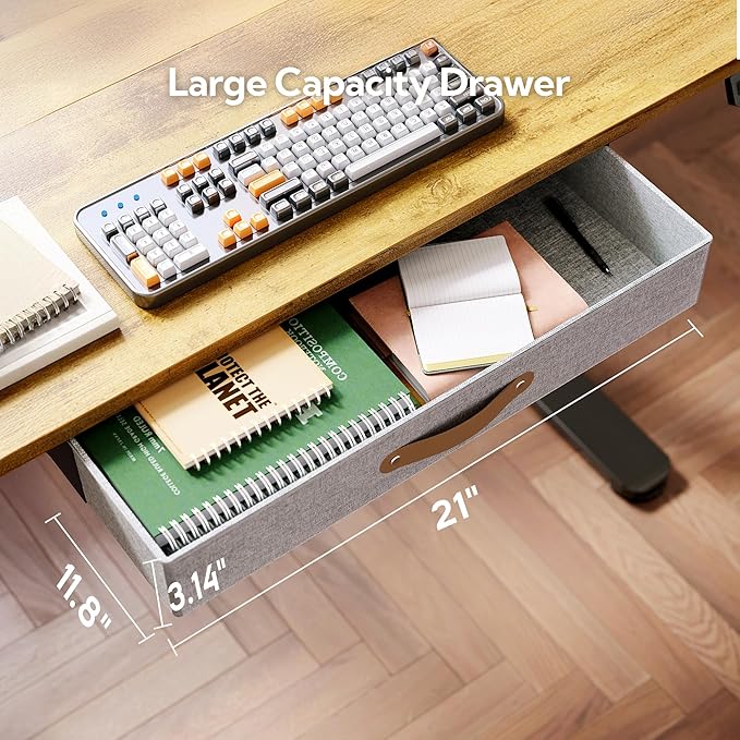Seang Standing Desk with Drawer 55 x 24 Height Adjustable Stand Up Desk 3 Memory Height Settings with Cable Grommets &amp Storage Hooks Ideal for Home &amp Office Rustic Brown