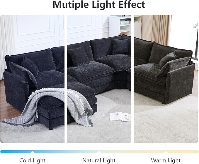 Modular Cloud Sectional Sofa Modern Chenille L Shaped Sectional Couch with Ottoman &amp Pillows 5 Seater Deep Seat Corner Couches for Living Room Apartment Office Black