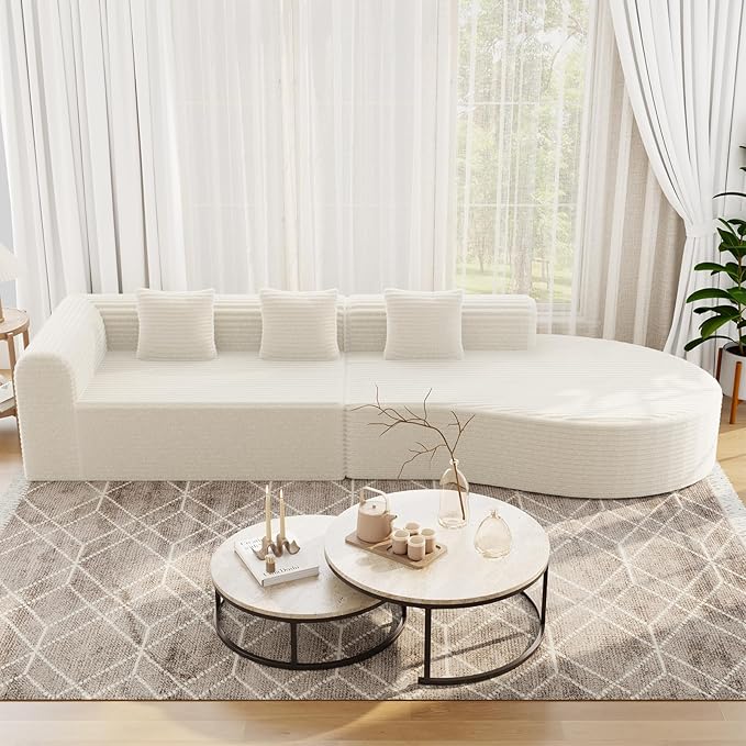 Esright 134’’ Modern Sectional Couches for Living Room 1400LBS Oversized Modular L-Shaped Curved Sofa with 3 Pillow Bolsters Large Comfy Cloud Couch Sofa (Beige)