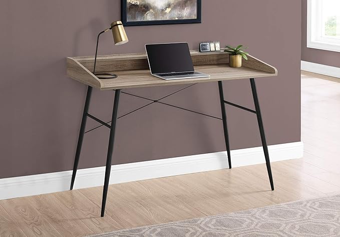Computer Desk Home Office Laptop Storage Shelves 48 l Work Brown Laminate Black Metal Contemporary Modern PN968