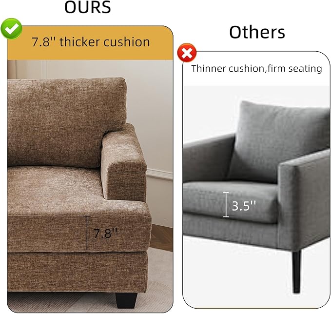 Oversized Accent Chair with Armrest OrganizerLiving Room Chairs with 7.8'' CushionUpholstered Modern ArmchairBig Reading ChairComfy Sofa Chair for BedroomBrown