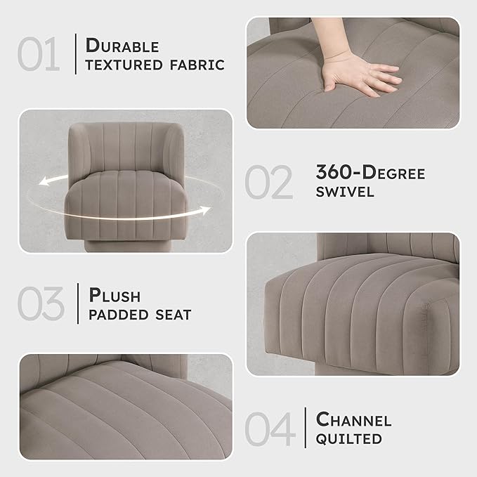 Lexicon Swivel Accent Chair Textured Fabric Upholstered 360 Degree Swivel Barrel Chair with Channel Tufted Comfort Seat for Living Room Bedroom Office Easy Assembly Taupe