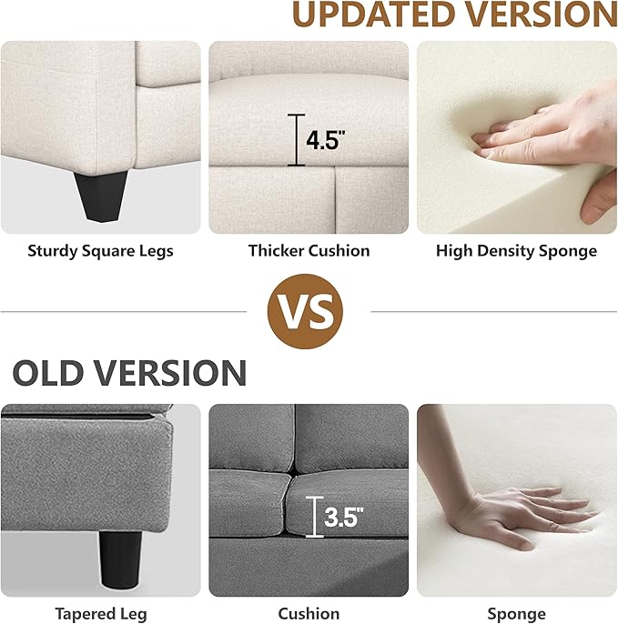 Convertible Sectional Sofa L-Shaped Couch Beige Couches for Living Room with Reversible Chaise 3-Seat Modern Linen Sectional Couches for Living Room/Apartment/Office/Small Space