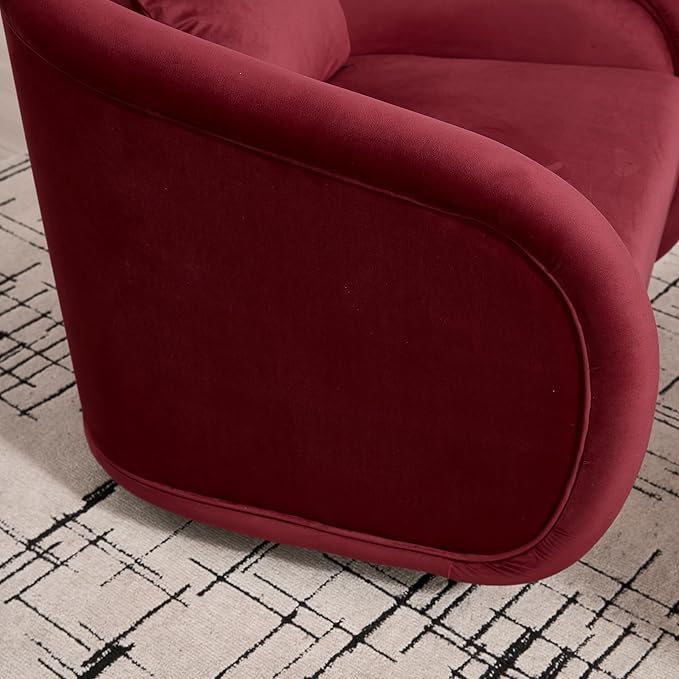 KEIKI 360° Swivel Accent Barrel Chair with Velvet Upholstery Soft Foam Cushion Sturdy Wooden Frame Comfortable and Stylish for Living Room Bedroom Office – Red