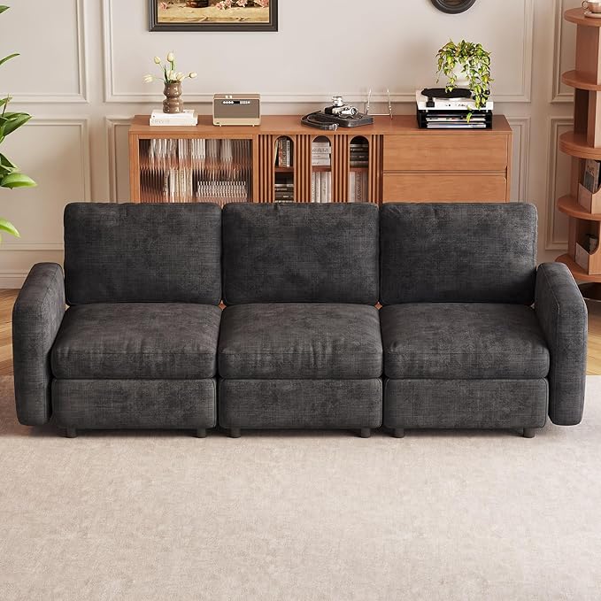 3 Seaters Modular Sectional Sofa 3 Seat Sofa Modern Sectional Couches with Deep Seats for Living Room Upholstered Couch with Soft Backrest 90.15 L Dark Grey (No Ottoman)