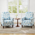 GOFLAME Floral Accent Chairs Set of 2 Comfy Upholstered Armchairs with Rubber Wood Legs and Thick Padded Cushion High Back Single Sofa Chairs Reading Side Chairs for Living Room Bedroom Blue