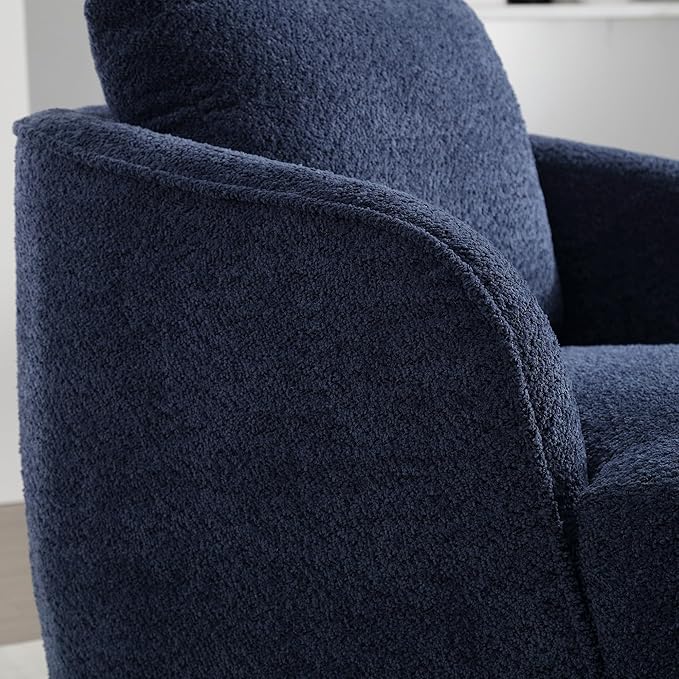 Soft Boucle Upholstered Swivel Accent Barrel Chair Wide Seated Comfy Round Single Sofa Chair 360 Swivel Club Armchair for Living Room Bedroom Nursery (Boucle Navy)