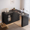 Tribesigns L Shaped Desk with 3 Drawers Reversible Corner Desk with Storage 360° Rotatable Study Table with Adjustable Shelves for Home Office Writing Table Workstation for Bedroom (Black)