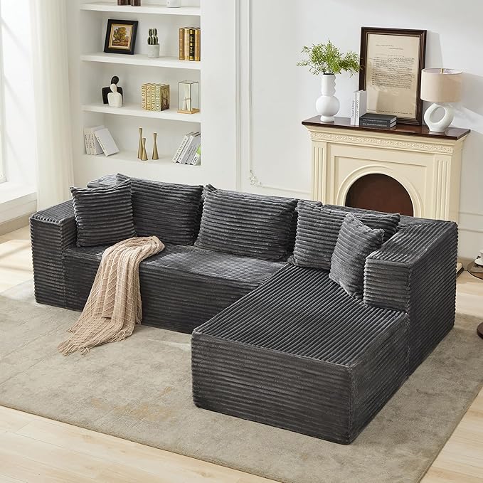 Modular Sectional Sofa Cloud Sectional Couch 106 Comfy L Shaped Black Couches for Living RoomOversized Sofa Sleeper with Deep Seat No Assembly Required