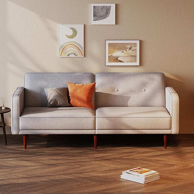Artdeco Home Convertible Sofa Bed with 3 Level of Adjustability 76 W Mid-Century Style Soft 100% Polyester Fabric Sleeper Sofa for Small Space Living Room and Apartment(Moon Light)
