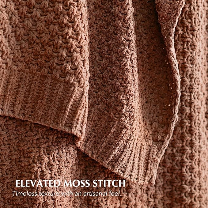EVERGRACEHOME Chunky Chenille Knit Throw Blanket for Couch Soft Luxurious Moss Stitch Blankets for Bed Cozy Decorative Farmhouse Knitted Throws for Sofa Terracotta Clay 50 x 60
