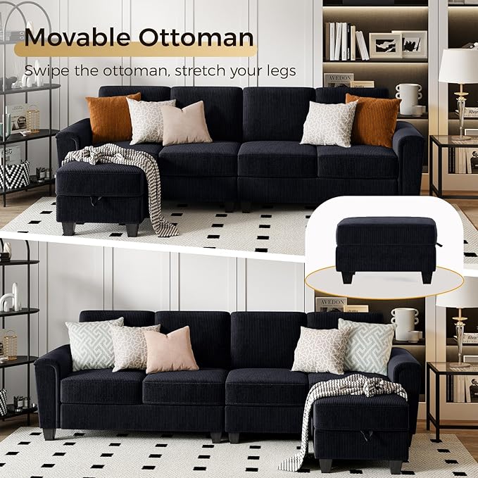 KKL Modular Sectional Sofa Couch for Living Room 106 Inches L Shaped Couch with Storage 5 Seater Corduroy Home Sofas Modern Couches with Chaise for Apartment Sofas para Sala Navy Blue