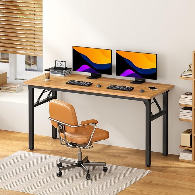 DlandHome Computer Desk 59.8Inch Office Desk Computer Table Study Writing Study Desk for Home Office Teak and Black