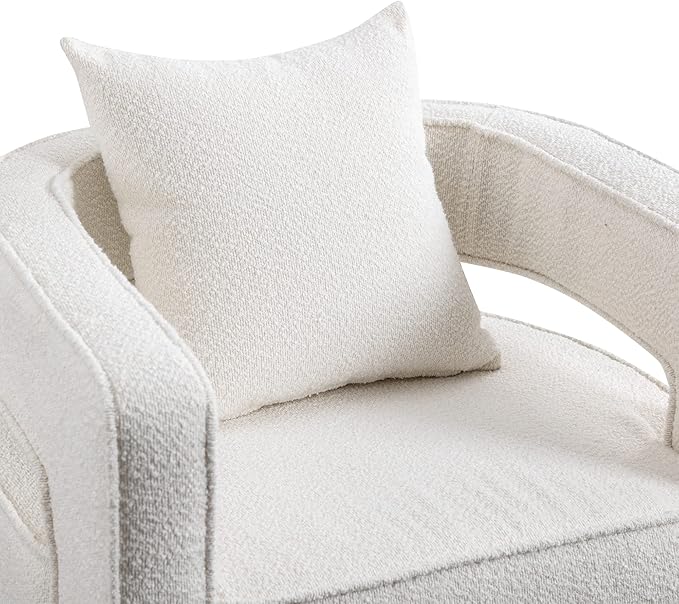Mid Century Modern Boucle Swivel Accent Chair 2 Pack Comfy Open Back Sofa Chair with Black Wood Base for Nursery Bedroom Living Room Club Swivel Lounge Chairs (2pcs Chair Ivory)